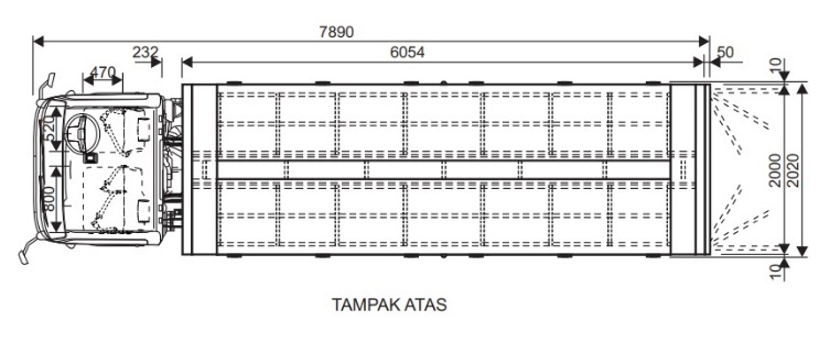 DIMENSI dan UKURAN CDD BOX ISUZU NMR tampak ATAS