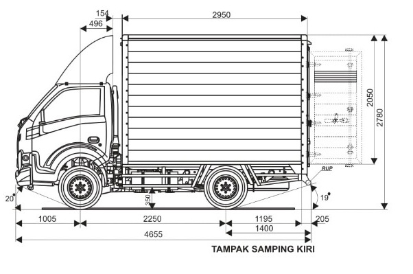 DIMENSI BOX JUMBO TRAGA EURO 4 - SAMPING KIRI