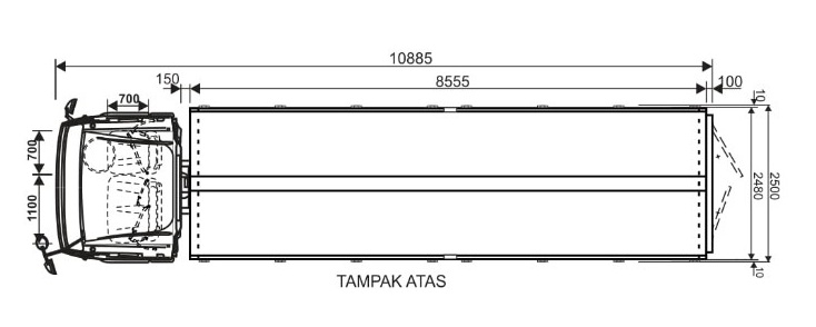 DIMENSI DAN UKURAN WING BOX GIGA FTR T ( TAMPAK ATAS )