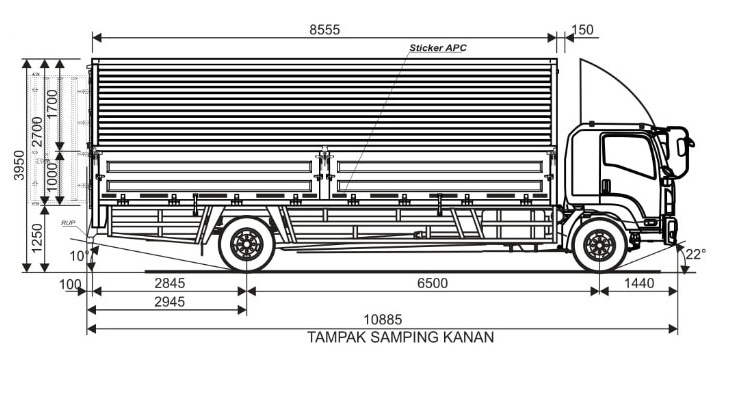 UKURAN DAN DIMENSI WING BOX GIGA FTR T ( TAMPAK KANAN )