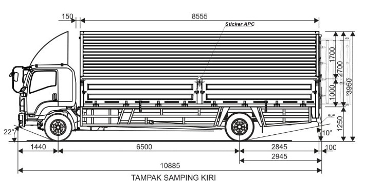 UKURAN DAN DIMENSI WING BOX ISUZU GIGA FTR T ( SAMPING KIRI )