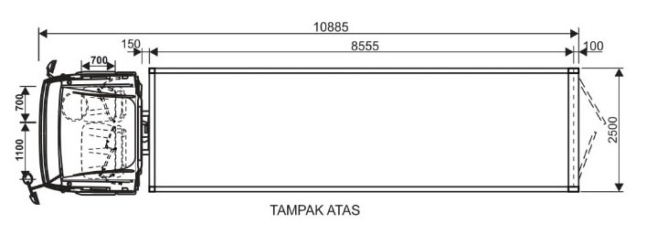 Ukuran dan Dimensi Box Besi FTR T tampak atas